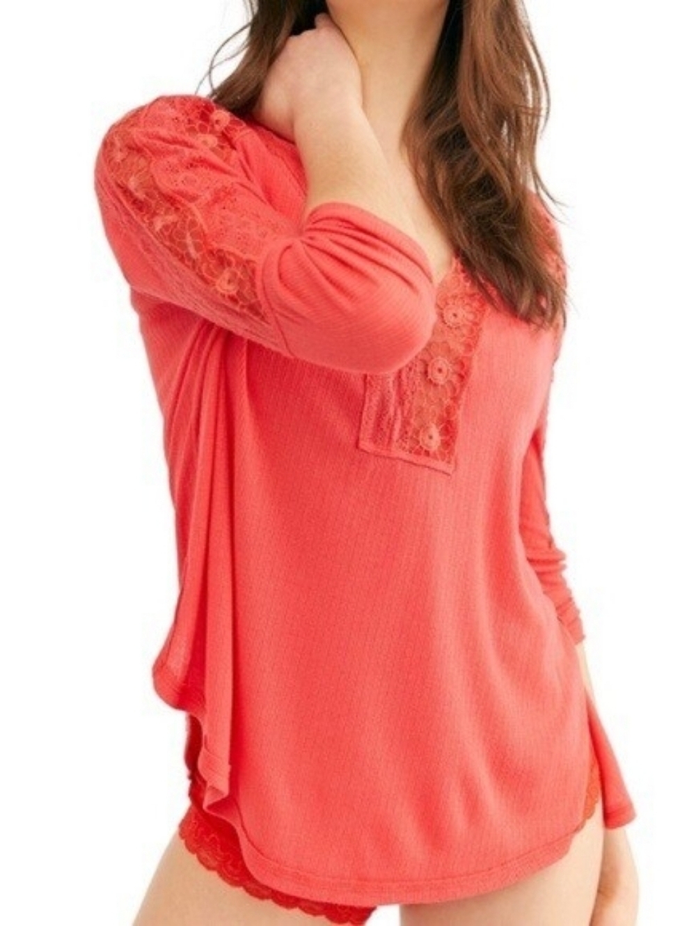 Free People Lola Long Sleeve Top Size S Dreamy Rose Crimson Oversized
